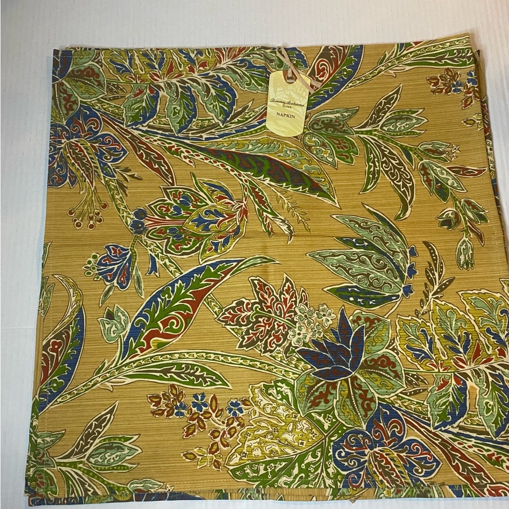 Tommy Bahama Home Cayo Vista Tropical Napkins Paisley Leaf Set 4 19x19”